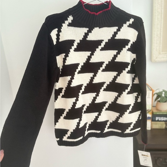 Vintage Emma James Black and White Zigzag Sweater large houndstooth NWT MEDIUM - Picture 4 of 9